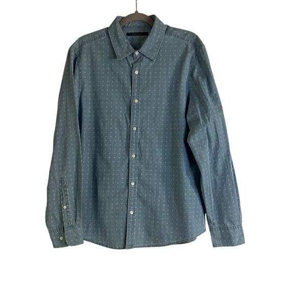 Perry Ellis Mens Chambray Diamond Design Long Sleeve Button Down Shirt- Size L - Picture 1 of 10